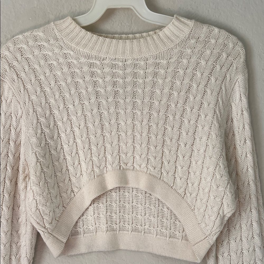 WeWoreWhat | Danielle Bernstein Cropped Mock Neck Cable Sweater in Ivory in XS - Picture 3 of 14